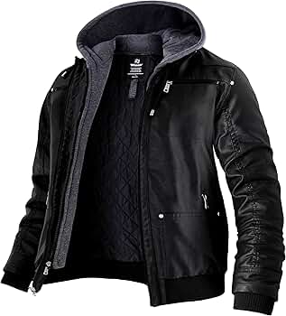 wantdo Men's Big and Tall Leather Jacket Hooded Motorcycle Jacket